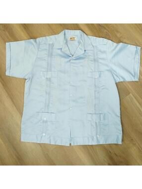 Maya Real Vintage Men's Blue Satin Cuban Copacabana Tropical Shirt 3XL